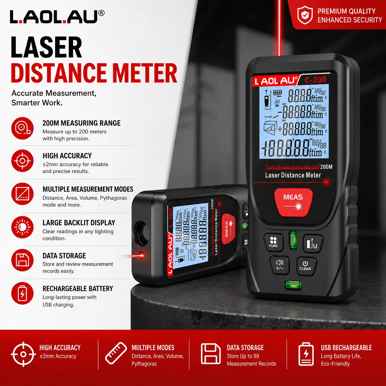 Power Tools That Are Green - Télémètre laser numérique LAOLAU, 50m/100m/120m/200m faisceau